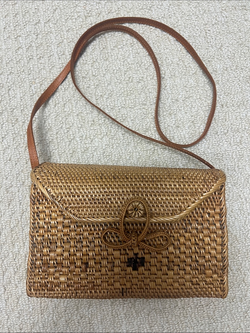 Handwoven Rattan Crossbody Bag with Adjustable Strap